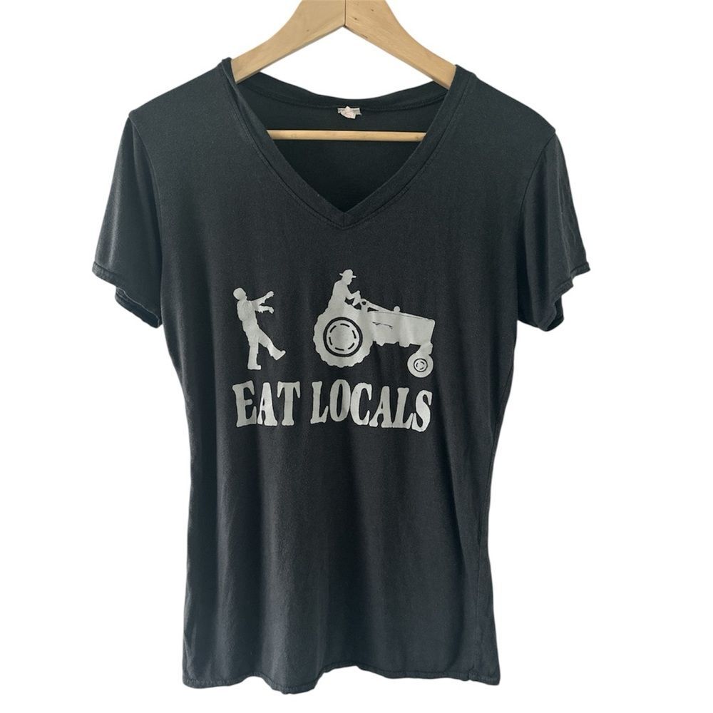 Jericho Bamboo Eat Locals Graphic Tee Large Gray Sustainable Granola Girl Farmer
